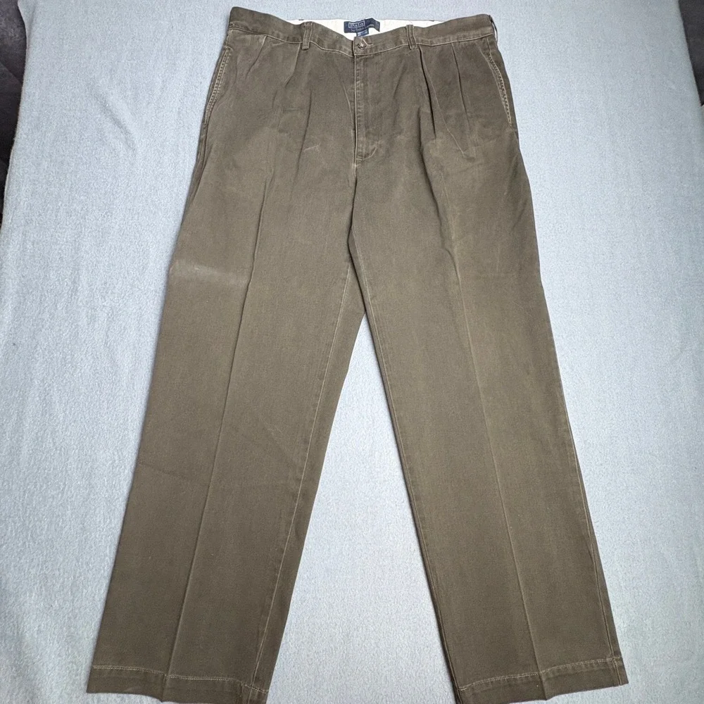 Polo Ralph Lauren Andrew Pant Mens 40x30 Brown Cotton Pleated Chino Trousers